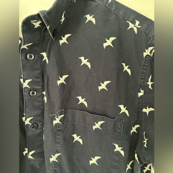 Men’s Navy Flying Bird Cotton Twill 3/4 Button Down Collar Shirt Size Large - Picture 5 of 7